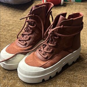 Gianni Bini Women's Lace-Up Boots in Brown and Cream